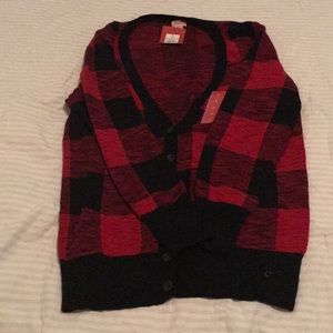 A plaid cardigan.